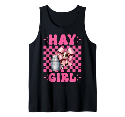 Hay Girl Lustiger Milchbauer Kuh Milch Landwirtschaft Kokette Bogen Tank Top von Womens Coquette Bow Dairy Farmer Cow Farming Gifts