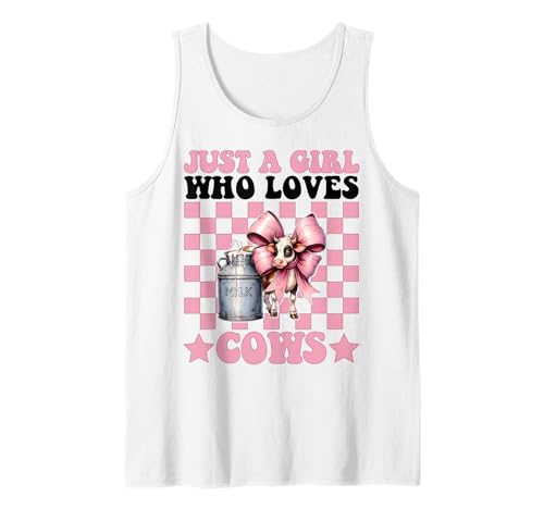 Just A Girl Who Loves Cows Milchbauer Kuhzucht Kokette Tank Top von Womens Coquette Bow Dairy Farmer Cow Farming Gifts