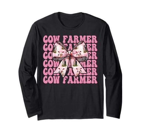 Kuhbauer Milchbauer Kuh Milchvieh Landwirtschaft Mädchen Mama Kokette Langarmshirt von Womens Coquette Bow Dairy Farmer Cow Farming Gifts