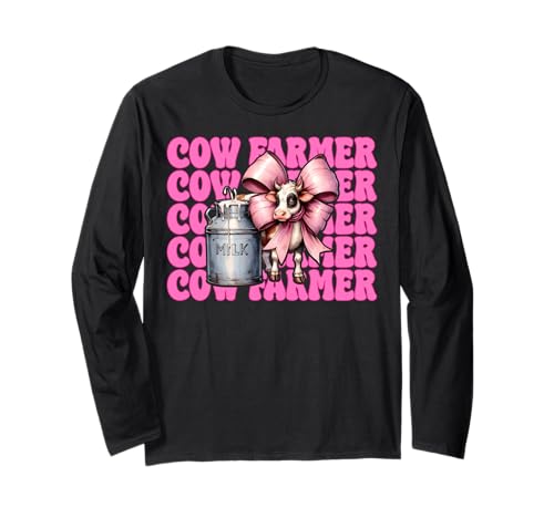 Kuhbauer Milchbauer Kuh Milchvieh Landwirtschaft Mädchen Mama Kokette Langarmshirt von Womens Coquette Bow Dairy Farmer Cow Farming Gifts