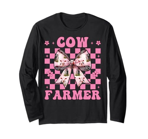 Kuhbauer Milchbauer Kuh Milchvieh Landwirtschaft Mädchen Mama Kokette Langarmshirt von Womens Coquette Bow Dairy Farmer Cow Farming Gifts