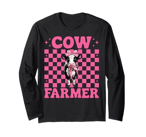 Kuhbauer Milchbauer Kuh Milchvieh Landwirtschaft Mädchen Mama Kokette Langarmshirt von Womens Coquette Bow Dairy Farmer Cow Farming Gifts
