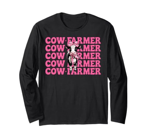 Kuhbauer Milchbauer Kuh Milchvieh Landwirtschaft Mädchen Mama Kokette Langarmshirt von Womens Coquette Bow Dairy Farmer Cow Farming Gifts