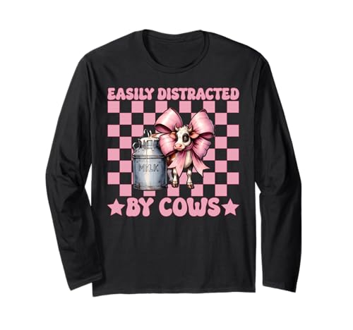 Leicht abgelenkt von Kühen Milchbauer Kuhzucht Mädchen Mama Langarmshirt von Womens Coquette Bow Dairy Farmer Cow Farming Gifts
