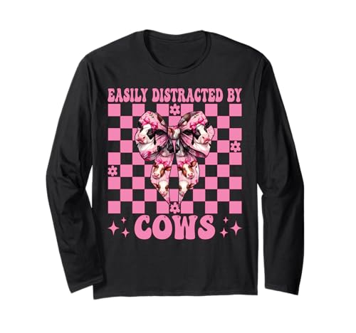 Leicht abgelenkt von Kühen Milchbauer Kuhzucht Mädchen Mama Langarmshirt von Womens Coquette Bow Dairy Farmer Cow Farming Gifts