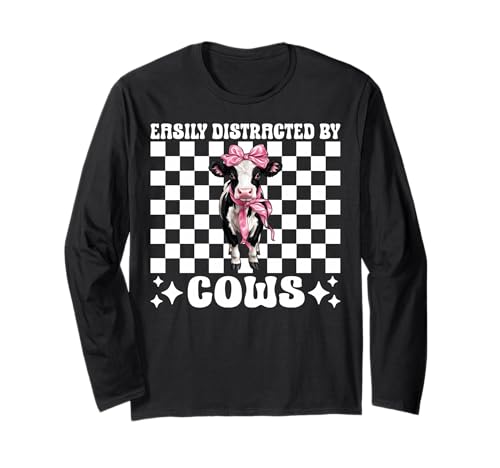 Leicht abgelenkt von Kühen Milchbauer Kuhzucht Mädchen Mama Langarmshirt von Womens Coquette Bow Dairy Farmer Cow Farming Gifts