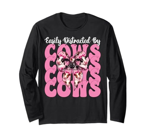 Leicht abgelenkt von Kühen Milchbauer Kuhzucht Mädchen Mama Langarmshirt von Womens Coquette Bow Dairy Farmer Cow Farming Gifts