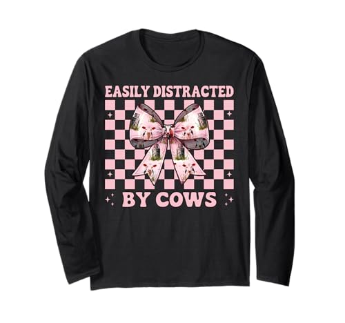 Leicht abgelenkt von Kühen Milchbauer Kuhzucht Mädchen Mama Langarmshirt von Womens Coquette Bow Dairy Farmer Cow Farming Gifts
