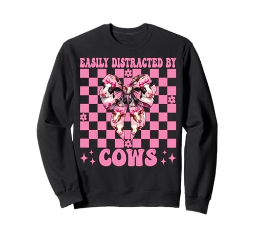 Leicht abgelenkt von Kühen Milchbauer Kuhzucht Mädchen Mama Sweatshirt von Womens Coquette Bow Dairy Farmer Cow Farming Gifts