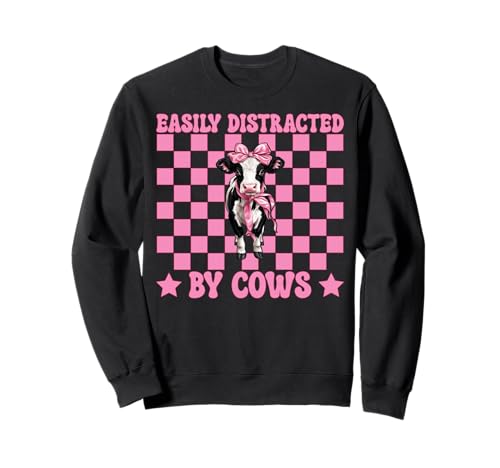 Leicht abgelenkt von Kühen Milchbauer Kuhzucht Mädchen Mama Sweatshirt von Womens Coquette Bow Dairy Farmer Cow Farming Gifts