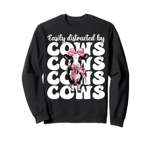 Leicht abgelenkt von Kühen Milchbauer Kuhzucht Mädchen Mama Sweatshirt von Womens Coquette Bow Dairy Farmer Cow Farming Gifts