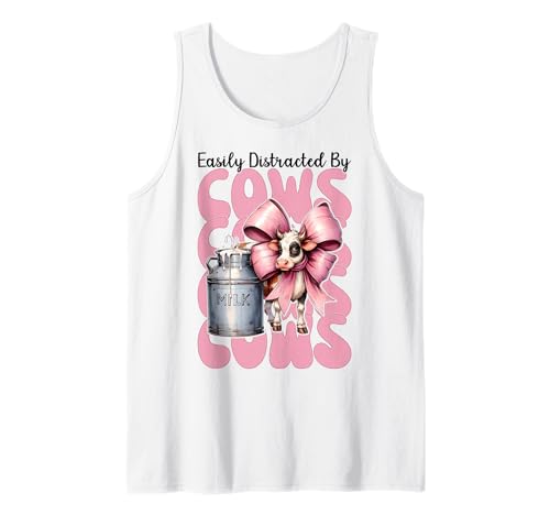 Leicht abgelenkt von Kühen Milchbauer Kuhzucht Mädchen Mama Tank Top von Womens Coquette Bow Dairy Farmer Cow Farming Gifts
