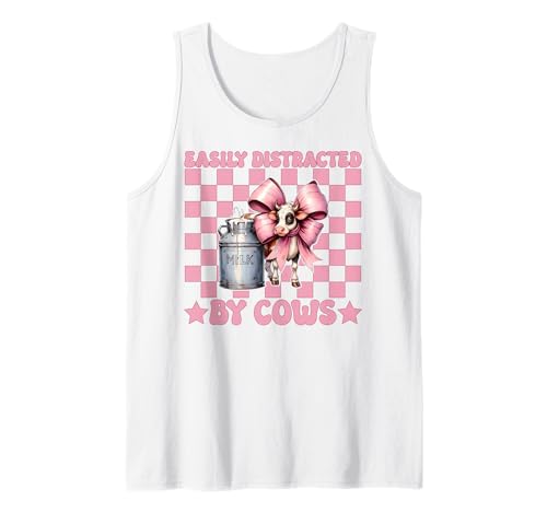 Leicht abgelenkt von Kühen Milchbauer Kuhzucht Mädchen Mama Tank Top von Womens Coquette Bow Dairy Farmer Cow Farming Gifts