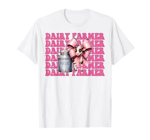 Milchbauer Kuh Milchwirtschaft Mädchen Mama Kokette Schleife T-Shirt von Womens Coquette Bow Dairy Farmer Cow Farming Gifts
