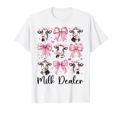 Milchhändler Milchbauer Kuh Milch Landwirtschaft Mädchen Mama Kokette T-Shirt von Womens Coquette Bow Dairy Farmer Cow Farming Gifts