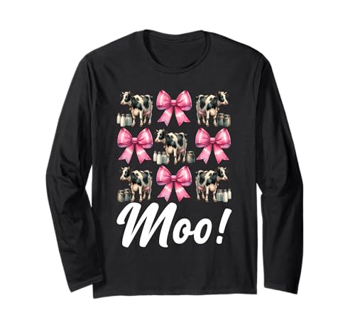 Moo! Dairy Farmer Kuh Milchvieh Landwirtschaft Mädchen Mama Kokette Schleife Langarmshirt von Womens Coquette Bow Dairy Farmer Cow Farming Gifts