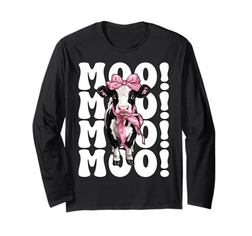 Moo! Dairy Farmer Kuh Milchvieh Landwirtschaft Mädchen Mama Kokette Schleife Langarmshirt von Womens Coquette Bow Dairy Farmer Cow Farming Gifts
