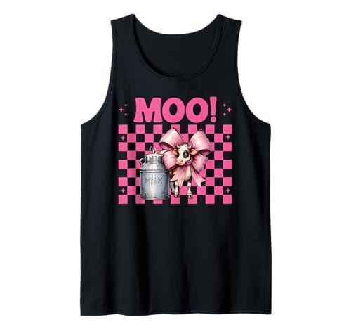 Moo! Dairy Farmer Kuh Milchvieh Landwirtschaft Mädchen Mama Kokette Schleife Tank Top von Womens Coquette Bow Dairy Farmer Cow Farming Gifts
