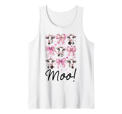 Moo! Dairy Farmer Kuh Milchvieh Landwirtschaft Mädchen Mama Kokette Schleife Tank Top von Womens Coquette Bow Dairy Farmer Cow Farming Gifts