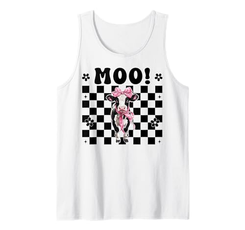 Moo! Dairy Farmer Kuh Milchvieh Landwirtschaft Mädchen Mama Kokette Schleife Tank Top von Womens Coquette Bow Dairy Farmer Cow Farming Gifts