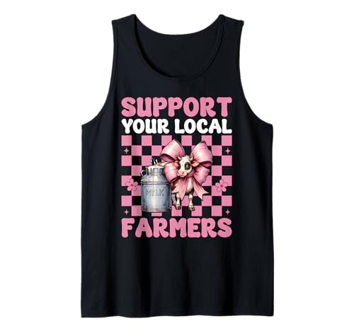 Unterstützen Sie Ihre lokalen Bauern Milchbauer Kuhzucht Mädchen Mama Tank Top von Womens Coquette Bow Dairy Farmer Cow Farming Gifts