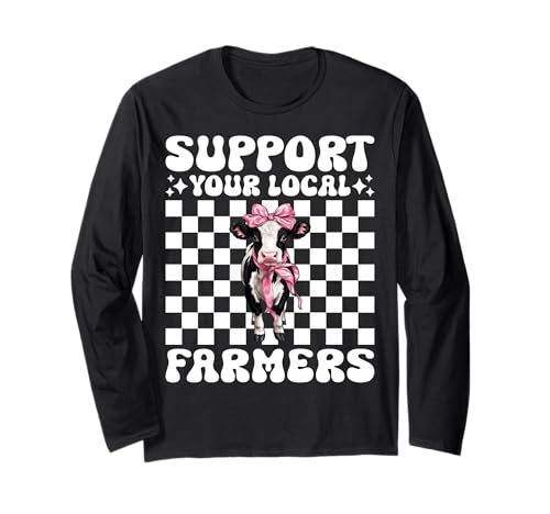 Unterstützen Sie Ihren lokalen Milchbauer Kuhmilchzucht Mädchen Mama Langarmshirt von Womens Coquette Bow Dairy Farmer Cow Farming Gifts