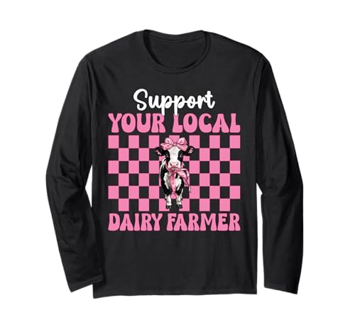 Unterstützen Sie Ihren lokalen Milchbauer Kuhmilchzucht Mädchen Mama Langarmshirt von Womens Coquette Bow Dairy Farmer Cow Farming Gifts