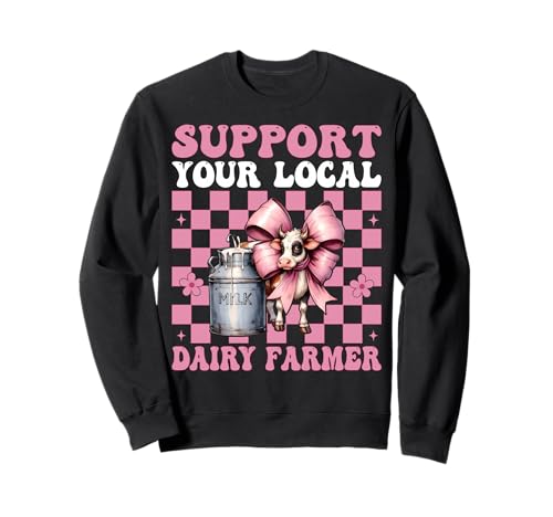 Unterstützen Sie Ihren lokalen Milchbauer Kuhmilchzucht Mädchen Mama Sweatshirt von Womens Coquette Bow Dairy Farmer Cow Farming Gifts