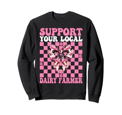 Unterstützen Sie Ihren lokalen Milchbauer Kuhmilchzucht Mädchen Mama Sweatshirt von Womens Coquette Bow Dairy Farmer Cow Farming Gifts