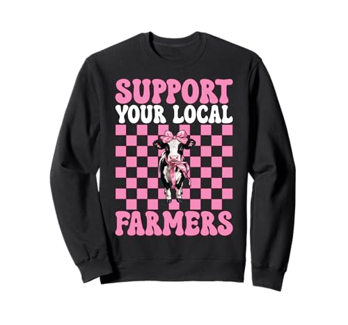 Unterstützen Sie Ihren lokalen Milchbauer Kuhmilchzucht Mädchen Mama Sweatshirt von Womens Coquette Bow Dairy Farmer Cow Farming Gifts
