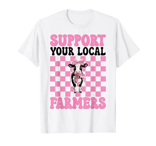 Unterstützen Sie Ihren lokalen Milchbauer Kuhmilchzucht Mädchen Mama T-Shirt von Womens Coquette Bow Dairy Farmer Cow Farming Gifts