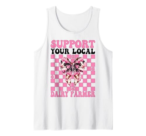 Unterstützen Sie Ihren lokalen Milchbauer Kuhmilchzucht Mädchen Mama Tank Top von Womens Coquette Bow Dairy Farmer Cow Farming Gifts
