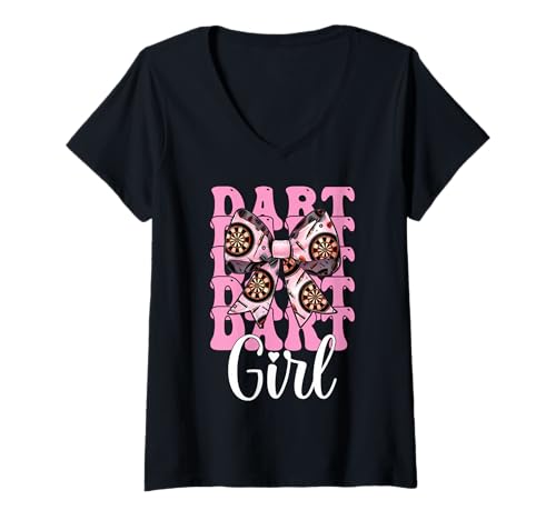 Damen Dart Girl Darts Dartscheibe Pink Coquette Bow T-Shirt mit V-Ausschnitt von Womens Coquette Bow Darts Dartboard Dart Gifts