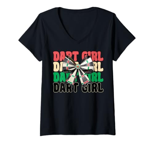 Damen Dart Girl Darts Dartscheibe Pink Coquette Bow T-Shirt mit V-Ausschnitt von Womens Coquette Bow Darts Dartboard Dart Gifts