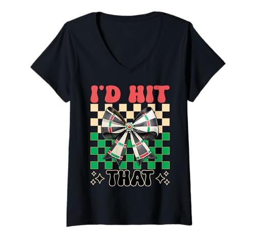 Damen Darts Dartscheibe Dart Girl Mom Coquette Bow I'd Hit That T-Shirt mit V-Ausschnitt von Womens Coquette Bow Darts Dartboard Dart Gifts