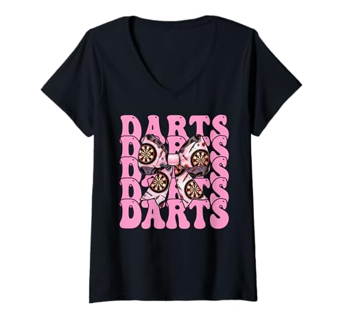 Damen Darts Dartscheibe Dart Girl Mom Coquette Bow T-Shirt mit V-Ausschnitt von Womens Coquette Bow Darts Dartboard Dart Gifts