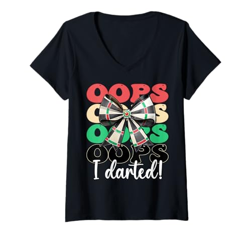Damen Oops, I Darted! Darts Dartscheibe Dart Girl Mom Coquette Bow T-Shirt mit V-Ausschnitt von Womens Coquette Bow Darts Dartboard Dart Gifts