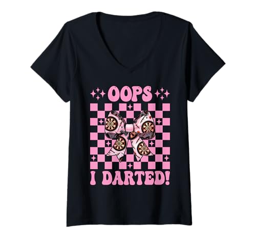Damen Oops, I Darted! Darts Dartscheibe Dart Girl Mom Coquette Bow T-Shirt mit V-Ausschnitt von Womens Coquette Bow Darts Dartboard Dart Gifts
