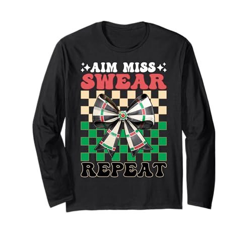 Darts Dartscheibe Dart Girl Mom Coquette Aim Miss Swear Repeat Langarmshirt von Womens Coquette Bow Darts Dartboard Dart Gifts