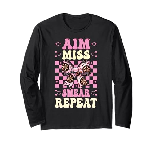 Darts Dartscheibe Dart Girl Mom Coquette Aim Miss Swear Repeat Langarmshirt von Womens Coquette Bow Darts Dartboard Dart Gifts