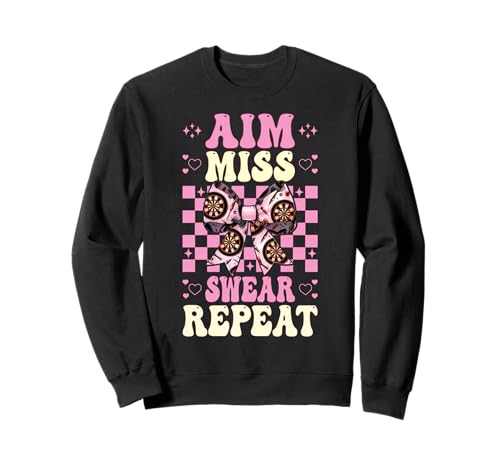 Darts Dartscheibe Dart Girl Mom Coquette Aim Miss Swear Repeat Sweatshirt von Womens Coquette Bow Darts Dartboard Dart Gifts