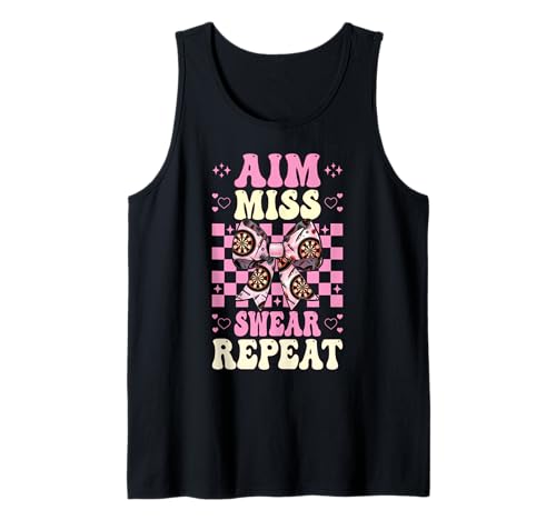 Darts Dartscheibe Dart Girl Mom Coquette Aim Miss Swear Repeat Tank Top von Womens Coquette Bow Darts Dartboard Dart Gifts