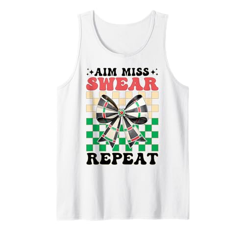 Darts Dartscheibe Dart Girl Mom Coquette Aim Miss Swear Repeat Tank Top von Womens Coquette Bow Darts Dartboard Dart Gifts