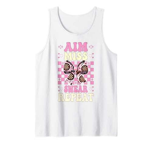 Darts Dartscheibe Dart Girl Mom Coquette Aim Miss Swear Repeat Tank Top von Womens Coquette Bow Darts Dartboard Dart Gifts