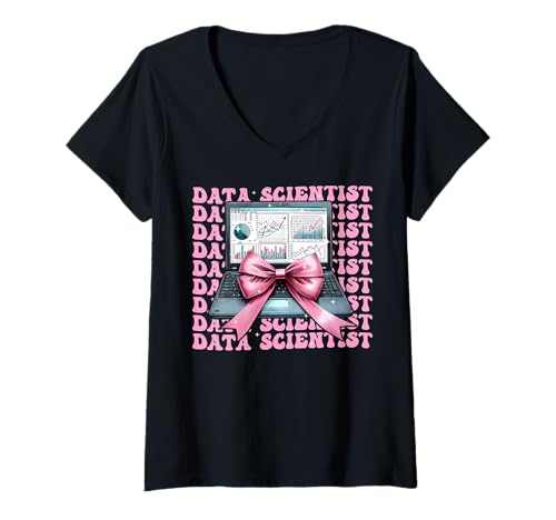 Damen Data Scientist Science Laptop Graph Girl Kokette Schleife Rosa T-Shirt mit V-Ausschnitt Damen Data Scientist Science Laptop Graph Girl Kokette Schleife Rosa T-Shirt mit V-Ausschnitt von Womens Coquette Bow Data Scientist Science Gifts
