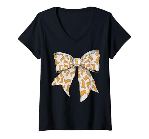 Damen Dino Nuggets Trex Tyrannosaurus Rex Süße Dinosaurier Kokette T-Shirt mit V-Ausschnitt Damen Dino Nuggets Trex Tyrannosaurus Rex Süße Dinosaurier Kokette T-Shirt mit V-Ausschnitt von Womens Coquette Bow Dinosaur Nugget Gifts