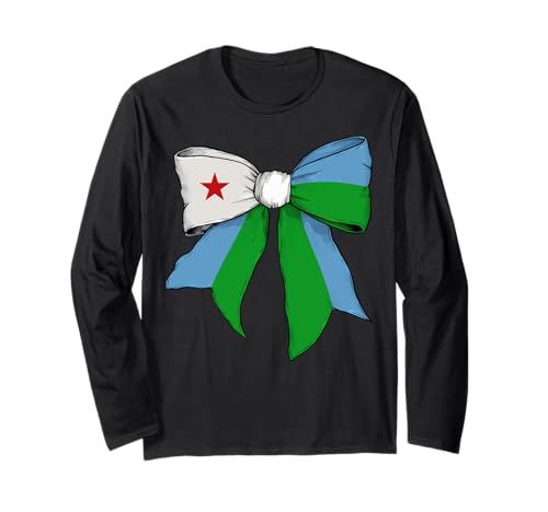 Dschibuti Dschibuti-Flagge, Mädchen, Kokette Schleife Langarmshirt von Womens Coquette Bow Djibouti Heritage Flag Gifts