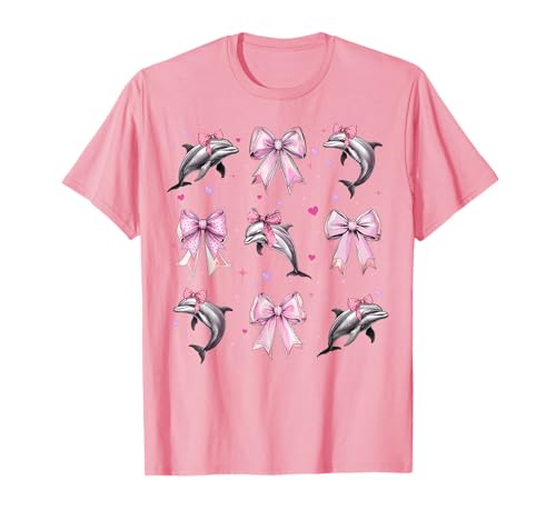 Delphin Ocean Tier Mädchen Kokette Schleife Rosa T-Shirt Delphin Ocean Tier Mädchen Kokette Schleife Rosa T-Shirt von Womens Coquette Bow Dolphin Ocean Animal Gifts