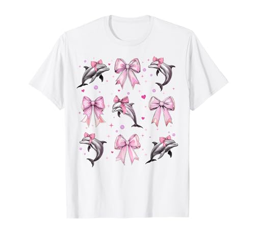 Delphin Ocean Tier Mädchen Kokette Schleife Rosa T-Shirt Delphin Ocean Tier Mädchen Kokette Schleife Rosa T-Shirt von Womens Coquette Bow Dolphin Ocean Animal Gifts