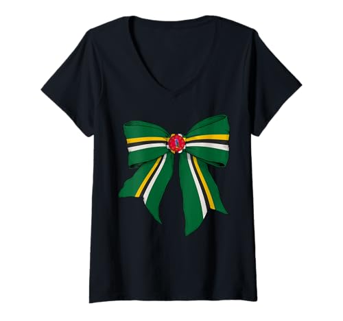 Damen Kokettenschleifenband mit dominikanischer Flagge für Mädchen T-Shirt mit V-Ausschnitt Damen Kokettenschleifenband mit dominikanischer Flagge für Mädchen T-Shirt mit V-Ausschnitt von Womens Coquette Bow Dominica Heritage Flag Gifts